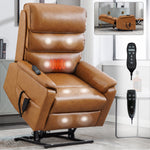 Brown Leatheraire Dual Motor Infinite Position Up to 350 LBS Power Lift Recliner Chair with Power-Remote, Heat Massage and Heavy Duty Motion Mechanism W1803S00061-djyc