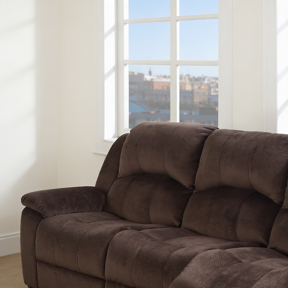 Modern Style 3pc Living Room Set 1x Sofa 1x Loveseat 1x Recliner Suede Padded Seat Metal Reclining Pillow Arms Cushion Back Chocolate Finish Primary Living Room Furniture-B011S02394 - 细节图