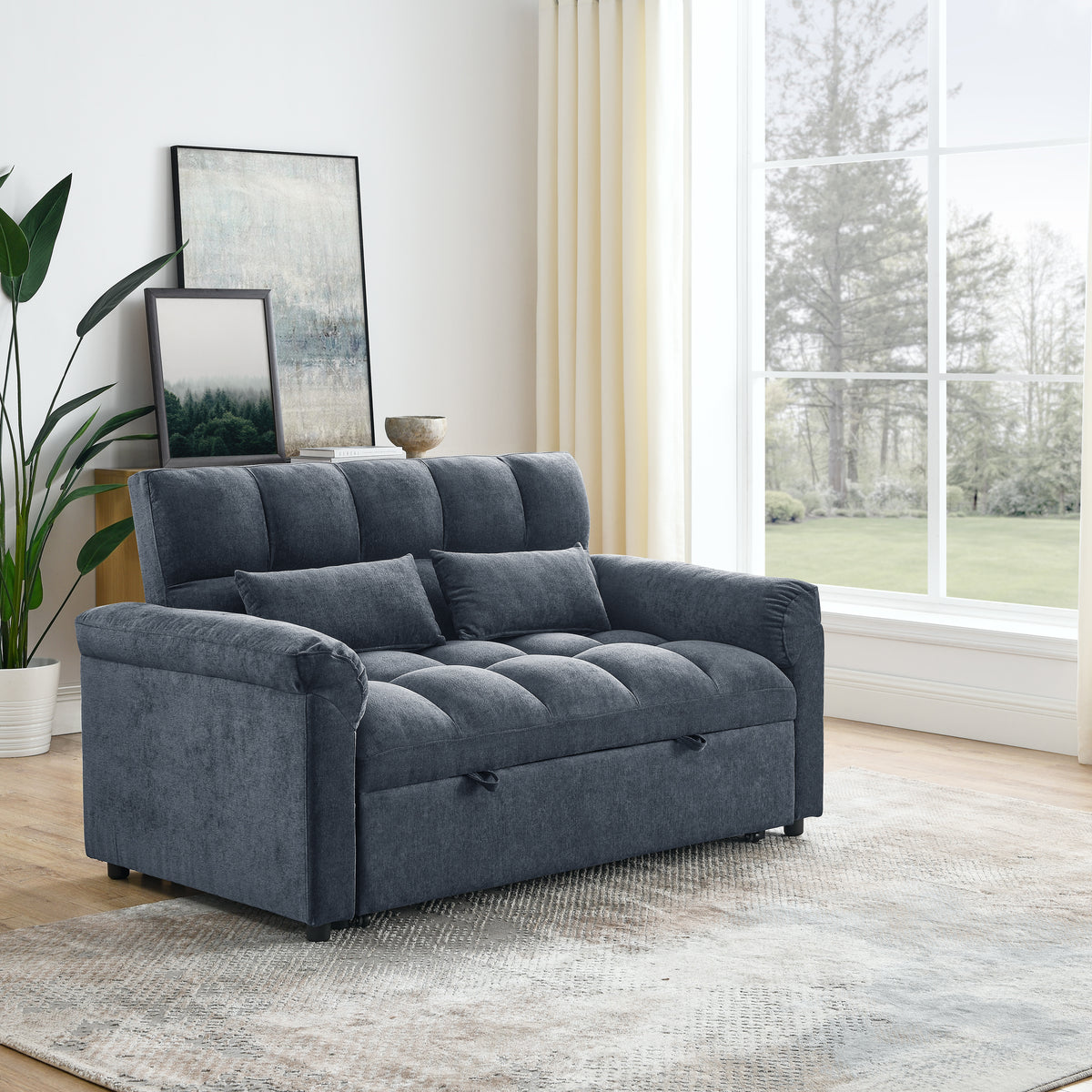 Loveseats Sofa Bed with Pull-out Bed,Adjsutable Back,Blue+ Grey W487109971-djyc