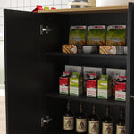 45.4" Farmhouse Black Rolling Kitchen Cart on Wheels with Storage Cabinet, Mobile Kitchen Island cart with Drop Leaf Top, Spice Rack, Towel Bar, Adjustable Shelf, Drawers and Hooks W2557P180166-djyc