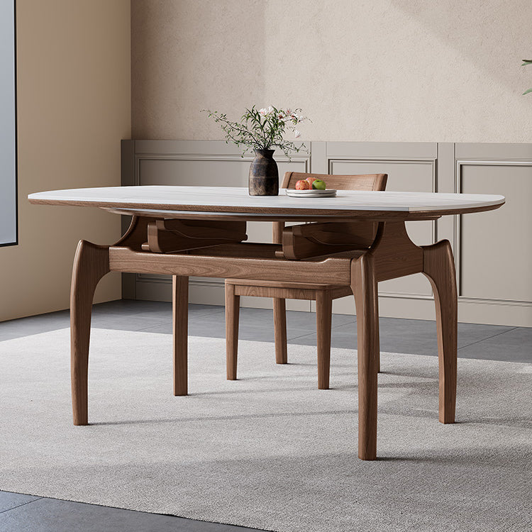 Sleek Brown Light Sintered Stone Dining Table with Elegant Ash Wood Finish fnl-276
