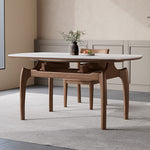 Sleek Brown Light Sintered Stone Dining Table with Elegant Ash Wood Finish fnl-276