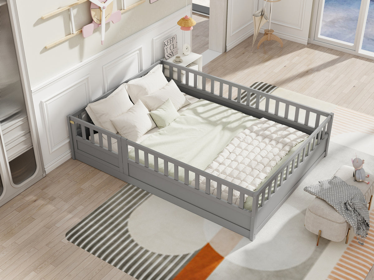 Full sizeFloor bed, integral construction with super high security barrier, door, children's floor bed frame, Montessori wooden children's floor bed, Support slat Grey W1858P164944-djyc