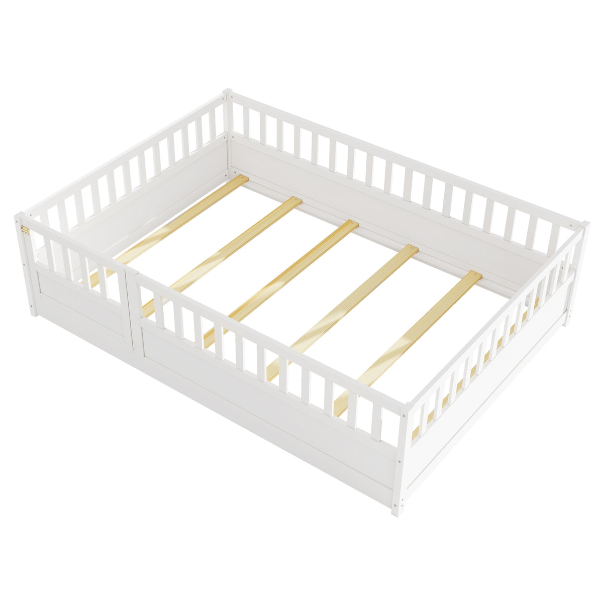 Full sizeFloor bed, integral construction with super high security barrier, door, children's floor bed frame, Montessori wooden children's floor bed, Support slat white W1858P164943-djyc