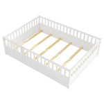 Full sizeFloor bed, integral construction with super high security barrier, door, children's floor bed frame, Montessori wooden children's floor bed, Support slat white W1858P164943-djyc