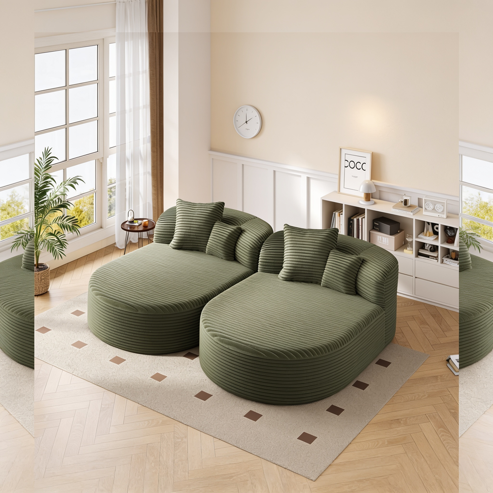 Modern Chaise Lounge Sofa Boneless CouchSofa Bed Compression Sofa Couch with Two Supportive Pillows for Living Room, Green-N719S002370F - 正方形修复