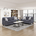 Contemporary Blue 2pc Set Sofa Loveseat Durable Chenille Fabric Decorative Pillows Wooden Living Room Furniture-B011S02478 - 正方形修复
