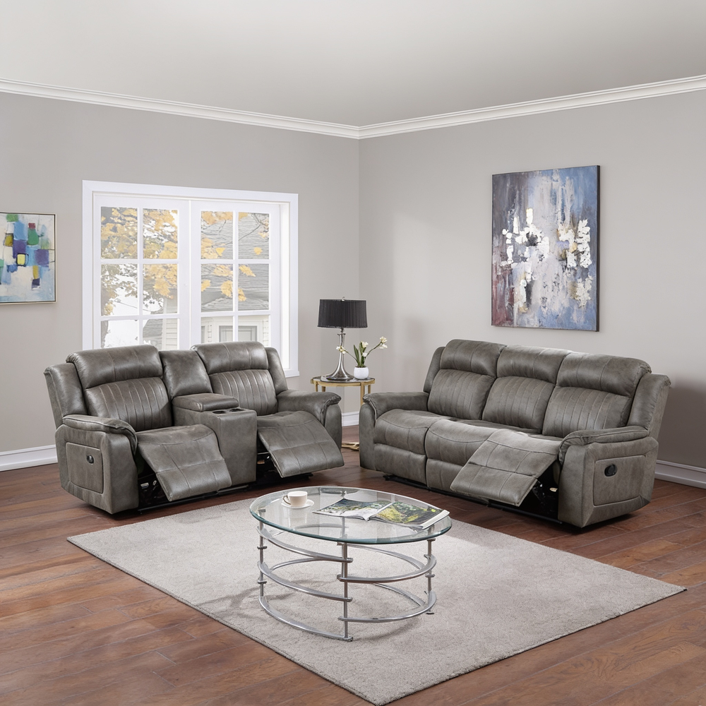 Contemporary Style Manual Motion3pc Living Room Set Comfortable Recliners Leatherette Upholstered Slate Blue Finish Primary Living Room Furniture-B011S02412 - 正方形修复
