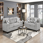 Contemporary Living Room Furniture 2pc Set Sofa Loveseat Durable Chenille Fabric Decorative Pillows Gray-B011S02475 - 正方形修复