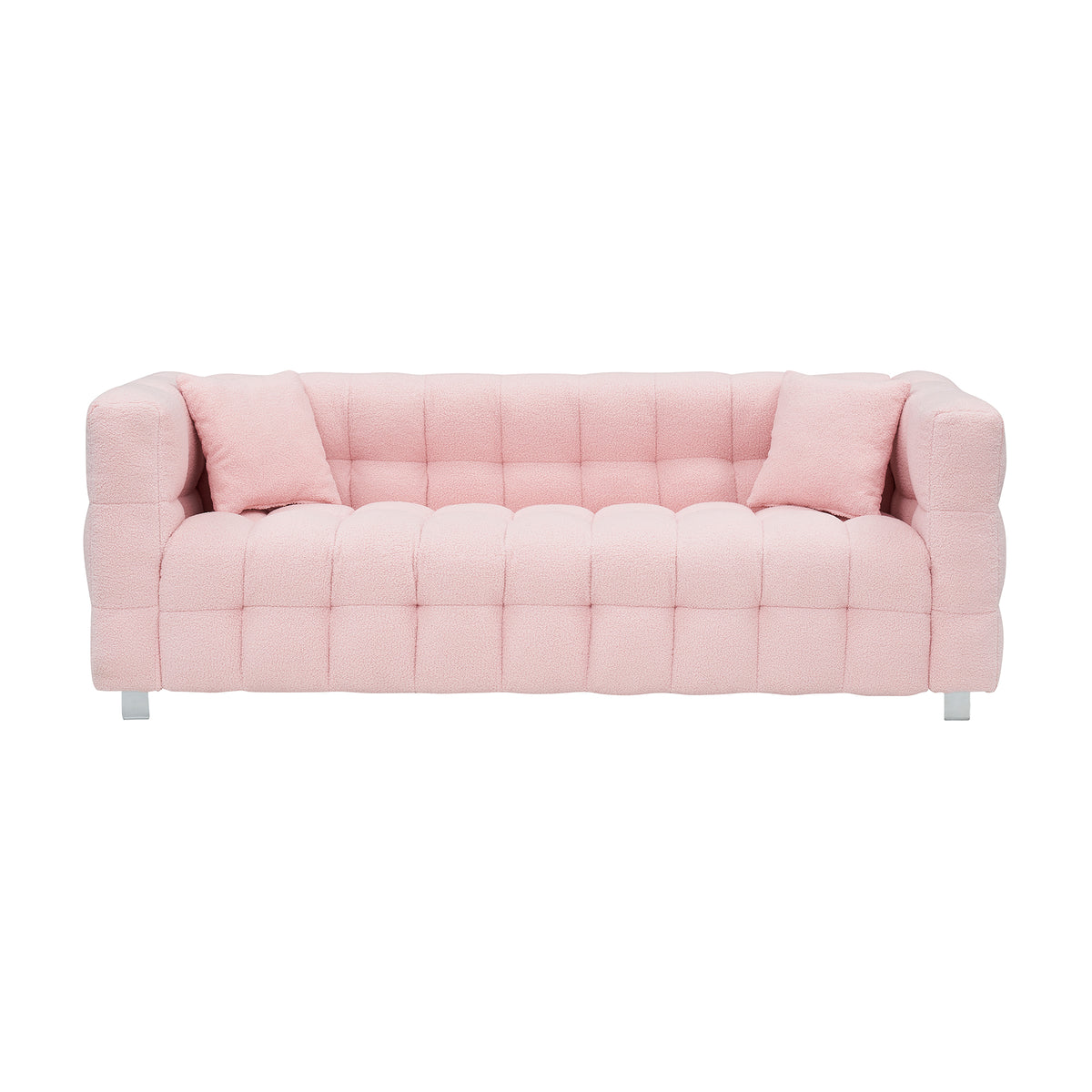 Stylish Addition: Pink Teddy Fleece Sofa - 80 Inch, Perfect for Living Room or Bedroom, Complete with Two Throw Pillows and Sturdy Hardware Foot Support W1278141689-djyc