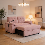 Leisure sofa chair,Double sofa recliner, with manually adjustable backrest, soft padded armrests, side USB charging port and phone stand, comes with a matching storage ottoman-Pink-W487S00519 - 场景图