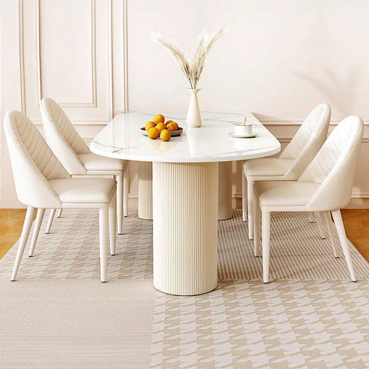 Elegant Glossy White Sintered Stone Table with Laminated Wood Finish hglna-1463