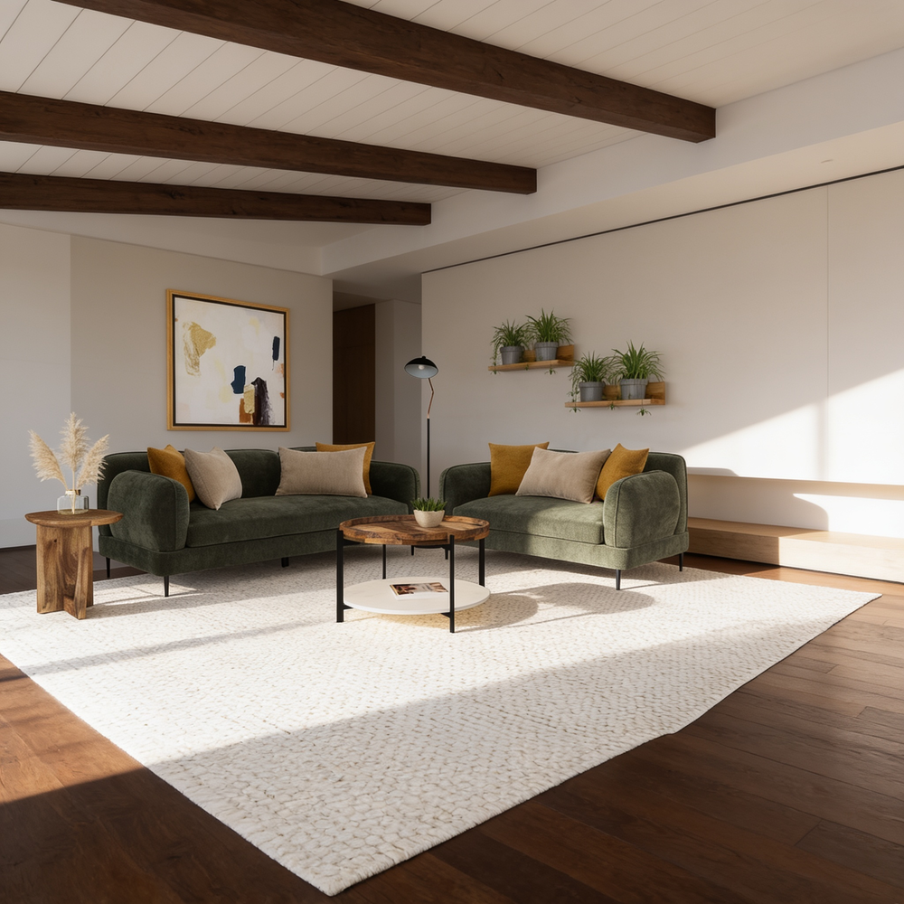 Repley Green 2-Piece Chenille Upholstered Sofa Set with Textured Fabric, Green Color, Wood and Metal Frame, 84' W-B062S01816 - 场景图
