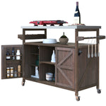K&K Outdoor Kitchen Island, Rolling Bar Cart & Storage Cabinet, Farmhouse Solid Wood Outdoor Grill Table with Stainless Steel Top, Spice Rack , Towel Rack for Kitchen & Barbecue , Dark Brown WF532198AAZ-djyc