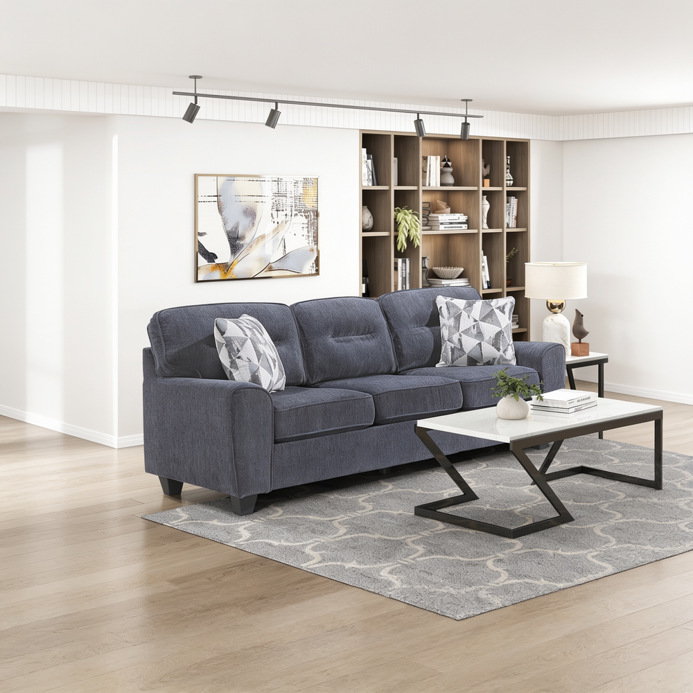 Contemporary Blue 2pc Set Sofa Loveseat Durable Chenille Fabric Decorative Pillows Wooden Living Room Furniture-B011S02478 - 正方形修复