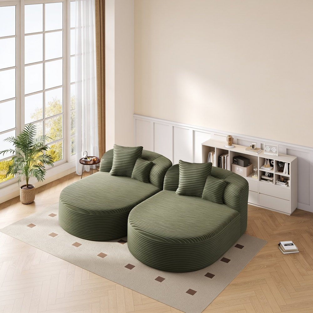 Modern Chaise Lounge Sofa Boneless CouchSofa Bed Compression Sofa Couch with Two Supportive Pillows for Living Room, Green-N719S002370F - 正方形修复