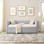 Daybed with Trundle Upholstered Tufted Sofa Bed, with Button and Copper Nail on Square Arms,both Twin Size,Grey(85"x42.5"x31.5")(Old SKU W487S00045) W487S00103-djyc