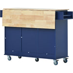 Rolling Mobile Kitchen Island with Drop Leaf - Solid Wood Top, Locking Wheels & Storage Cabinet 52.7 Inch Width(Dark blue) WF287035AAN-djyc