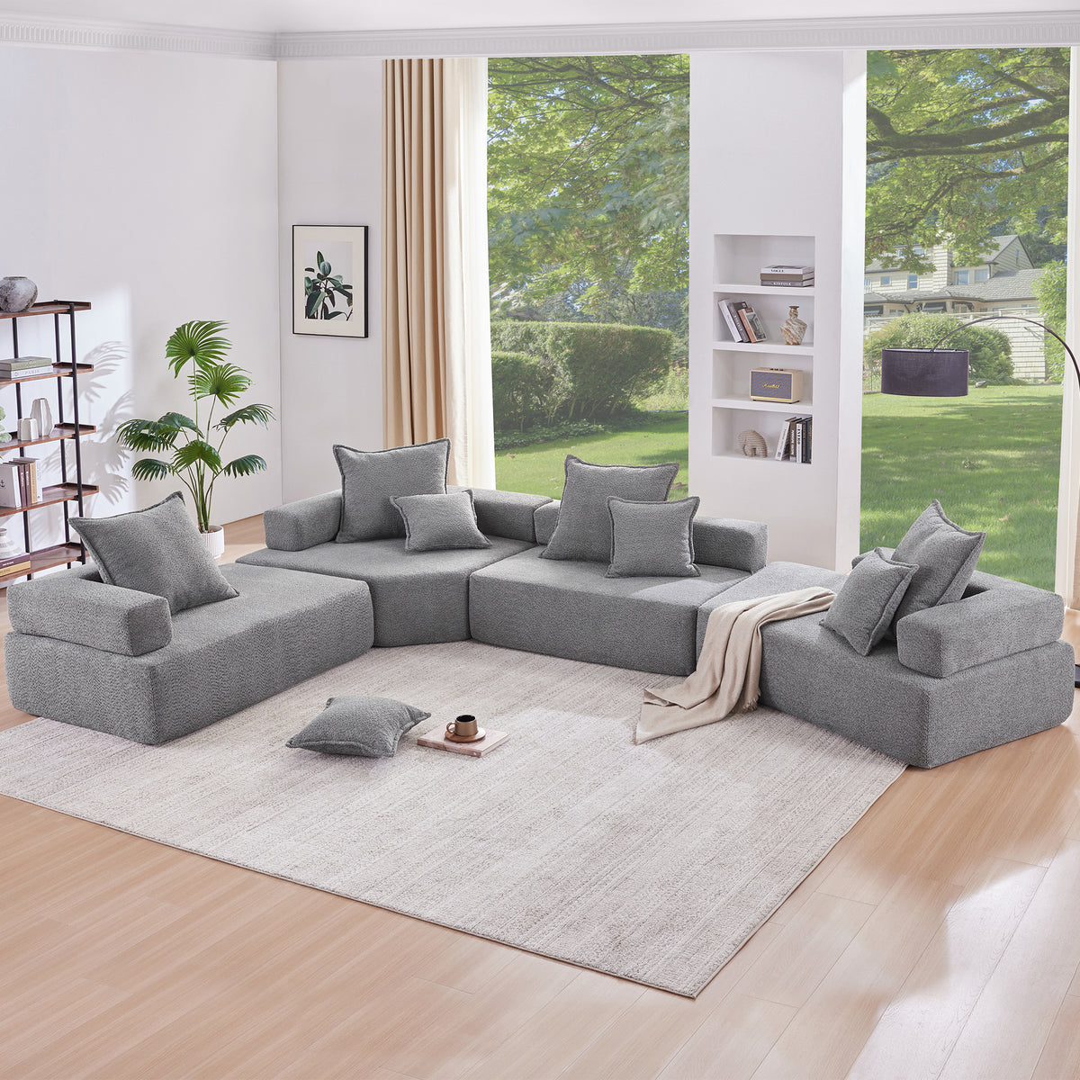 156''Oversized Modular U Shaped Sectional Sofa,Luxury Boucle Floor Couch Set,Convertible Compressed Couch,Spacious Foam-Filled Sofa for Living Room,4 PC Free Combination,2 Color N723S0290E-djyc