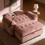 Leisure sofa chair,Double sofa recliner, with manually adjustable backrest, soft padded armrests, side USB charging port and phone stand, comes with a matching storage ottoman-Pink-W487S00519 - 场景图