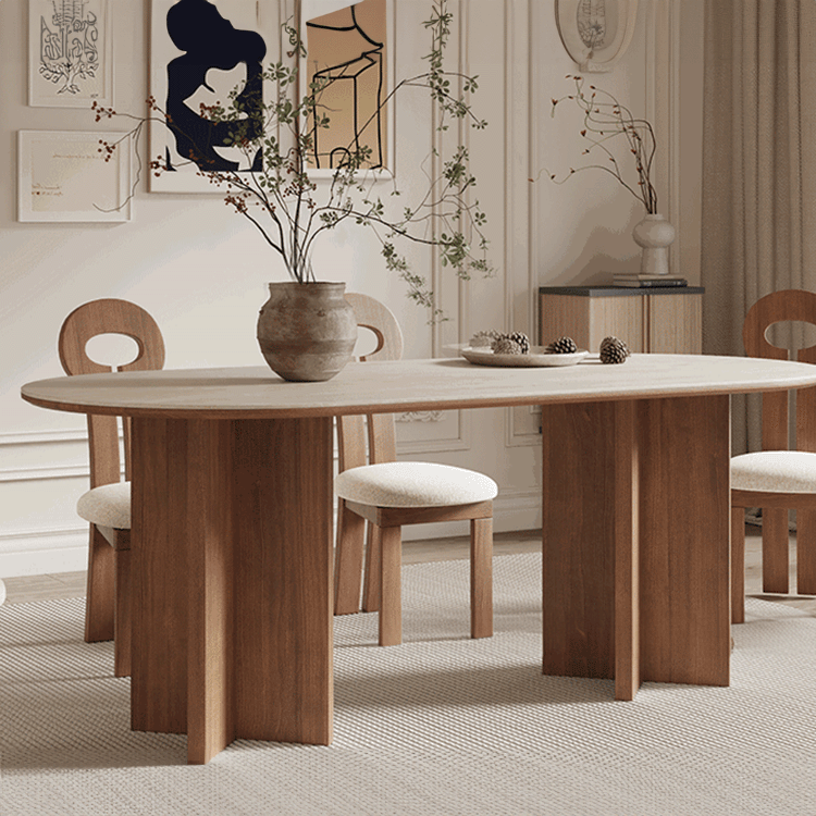 Solid Wood Sintered Stone Table – Elegant and Durable Dining Solution fjx-2664