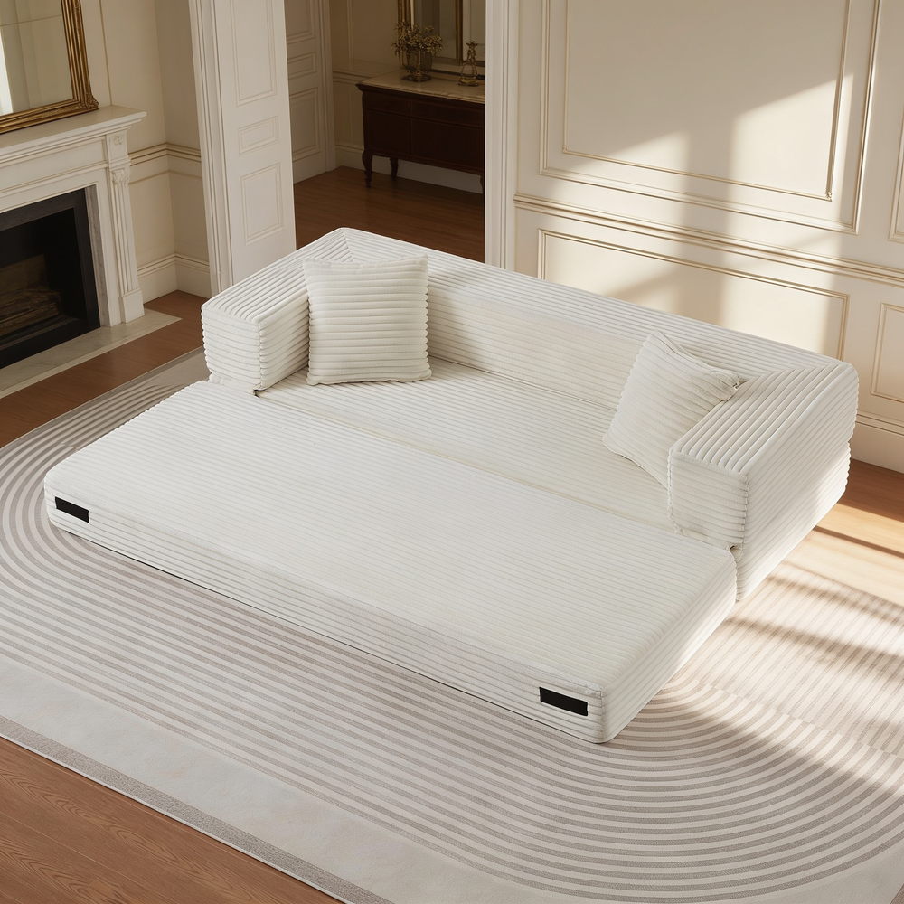 Modern cord sofa with stylish appearance, classic square design, unique two-tier design, convertible into a bed, ideal for apartments and large spaces.-W3396P439850 - 场景图