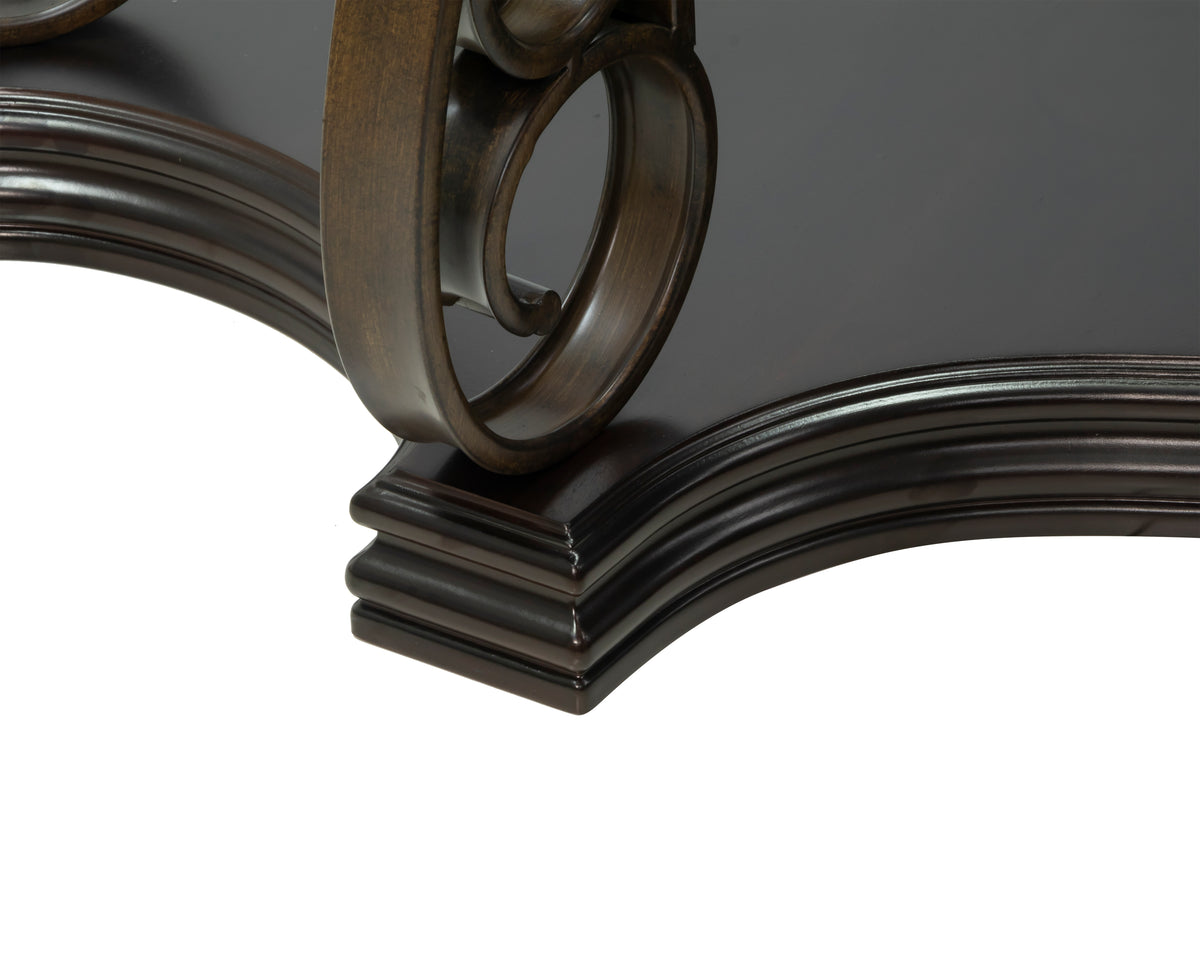 Sofa Table, Glass table top, MDF W/marble paper middle shelf, powder coat finish metal legs. (54"Lx20"Wx30"H) W48720762-djyc