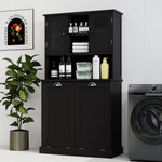 Two-Compartment Tilt-Out Dirty Laundry Basket Tall Bathroom Cabinet with 2 Adjustable Shelves-Black W1120S00002-djyc