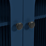 K&K Rolling Kitchen Island With Extended Table, Kitchen Island on Wheels with LED Lights,Power Outlets and 2 Fluted Glass Doors, Kitchen Island with a Storage Compartment and Side 3 Open Shelves, Navy WF316018AAN-djyc