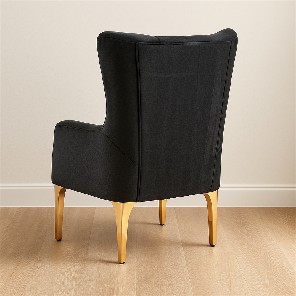 Lippa 3pc Upholstered Sofa, Loveseat and Chair Set in Black Fabric with Gold Stainless Steel Legs, Foam Cushioning and Sturdy Wood Frame-B009S02236 - 细节图