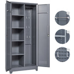 Metal Storage Cabinets, Cleaning Tool Cabinet with Locking Door, Tall Broom Tool Organizer and Storage, Large Storage Cabinet for Kitchen, Pantry, Office, Shop W328P193779-djyc