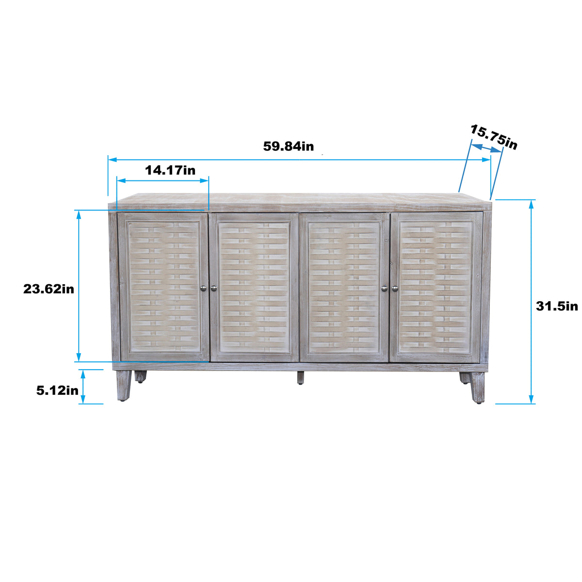 Accent Cabinet 4 Door Wooden Cabinet Sideboard Buffet Server Cabinet Storage Cabinet, for Living Room, Entryway, Hallway, Office, Kitchen and Dining Room, Natural Wood Wash W1435P153087-djyc