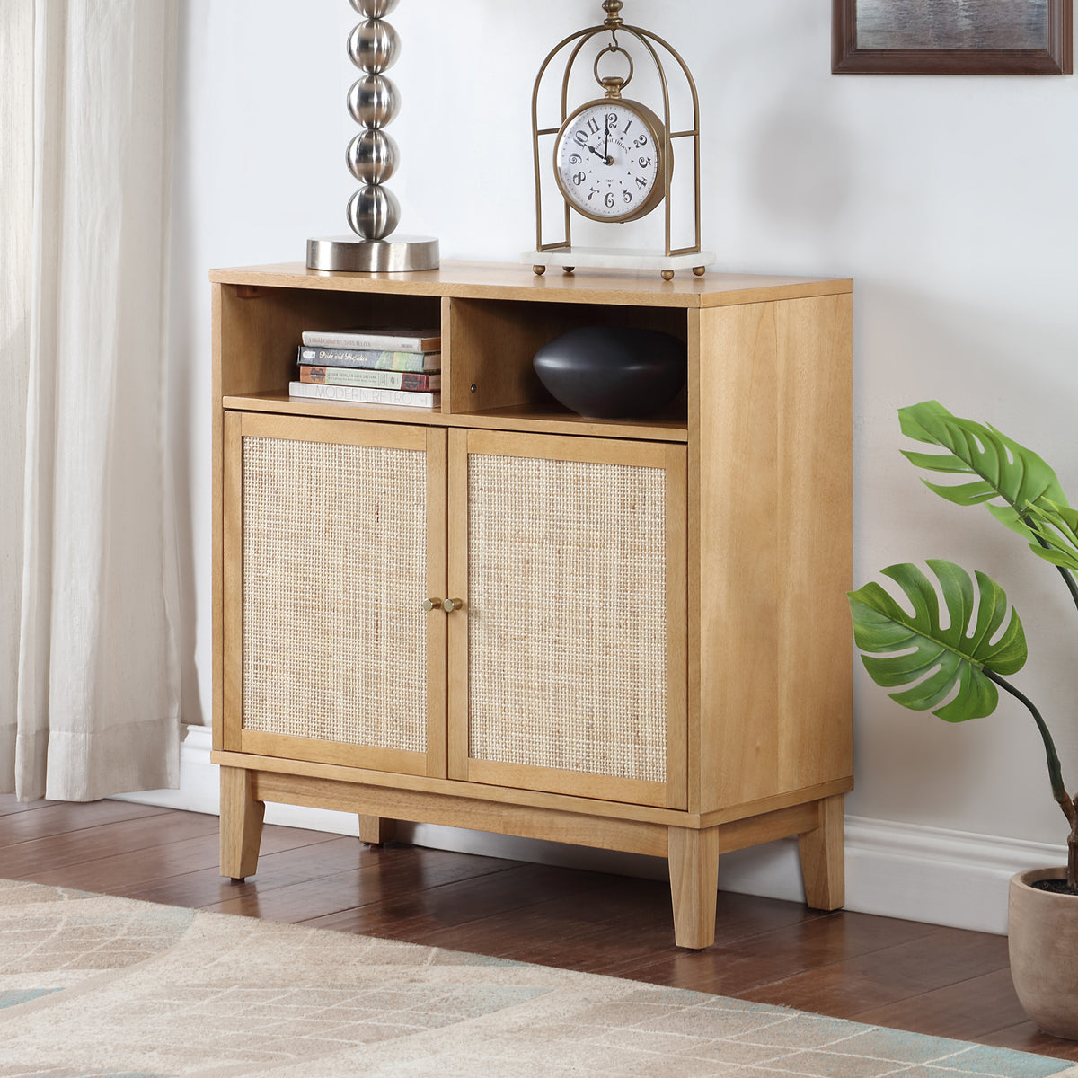 Buffet Cabinet with Storage,Storage Cabinet with Natural Rattan Decorated Doors,Rattan Cabinet with Adjustable Shelf,Sideboard for Living Room,Kitchen,Hallway,2 doors, storage, Natural W1998128705-djyc