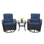 3 Pieces Conversation Set, Outdoor Wicker Rocker Swivel Patio Bistro Set, Rocking Chair with Glass Top Side Table,Navy Blue W2749P185909-djyc