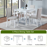 5 Piece Wooden Dining Table Set, Kitchen Table Set with a Square Table and 4 Upholstered Chairs, Wooden Dining Room Table with Crystal Decoration and Chairs Set for Kitchen, Dining Room, White W1998S00043-djyc