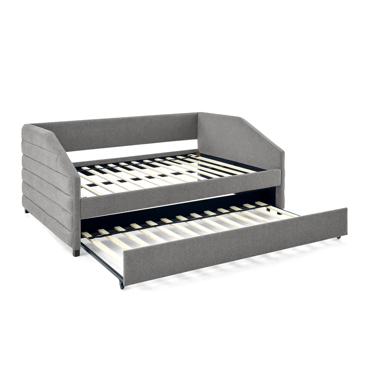 Full Size Daybed with Trundle Upholstered Tufted Sofa Bed, Linen Fabric, Grey (82.5"x58"x34") W487S00178-djyc