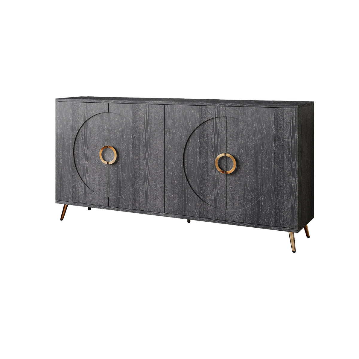 Modern Lacquered 4 Door Wooden Cabinet Sideboard Buffet Server Cabinet Storage Cabinet, for Living Room, Entryway, Hallway, Office, Kitchen and Dining Room, Distressed Black W1435P191611-djyc