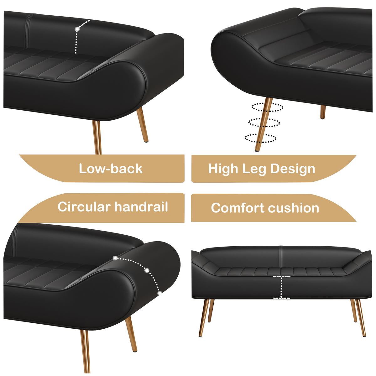 Versatile Black 57-Inch Sofa Stool with PVC Fabric: Perfect for Bedside or Porch Addition W1278122704-djyc