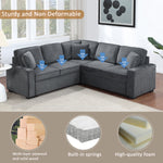 Modular Sofa, Sectional Couch L Shaped Sofa Couch with Pullout Sleeper, 5 Seat Chenille Corner Sofa for Living Room, 3 Pillows Included, Dark Gray W1998S00052-djyc