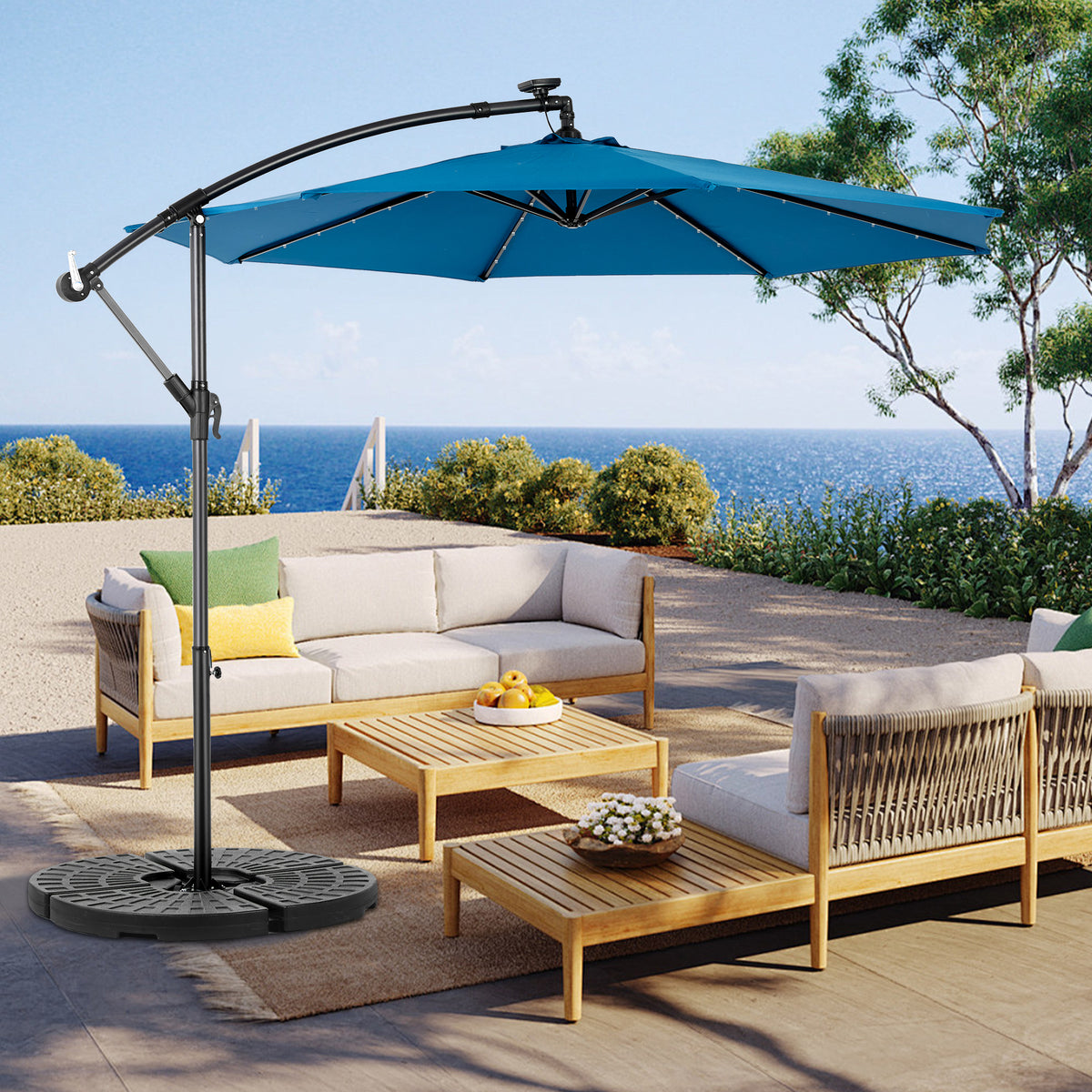 10ft Solar LED Offset Hanging Market Patio Umbrella( Dark blue) W640P234516-djyc