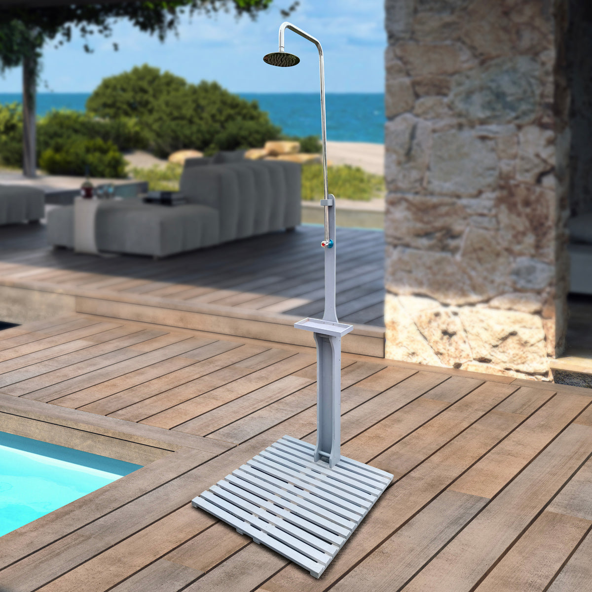 Outdoor GardenPool Shower with Chassis Board, for Swimming Pool, Patio, Terrace, Garden,Wood W49547257-djyc