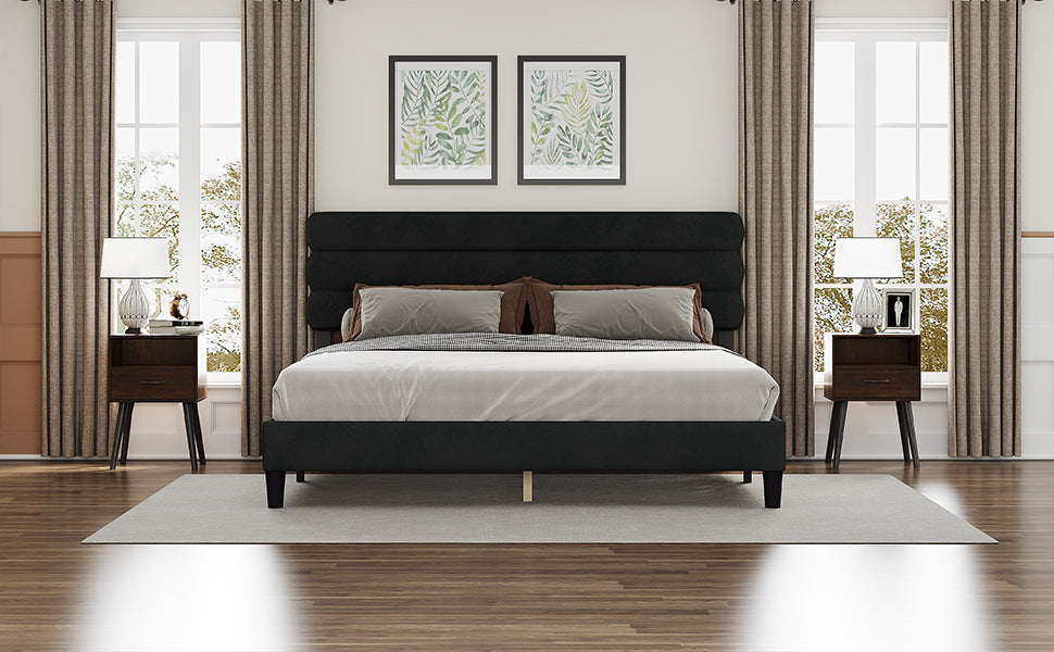 King Bed Frame with Headboard,Sturdy Platform Bed with Wooden Slats Support,No Box Spring,Mattress Foundation,Easy AssemblyDark grey W1793140487-djyc