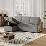 85.8" Pull Out Sleeper Sofa L-Shaped Couch Convertible Sofa Bed with Storage Chaise And Storage Racks,With USB Port And T-pyce Port W834S00268-djyc