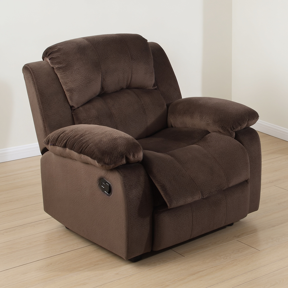 Modern Style 3pc Living Room Set 1x Sofa 1x Loveseat 1x Recliner Suede Padded Seat Metal Reclining Pillow Arms Cushion Back Chocolate Finish Primary Living Room Furniture-B011S02394 - 细节图