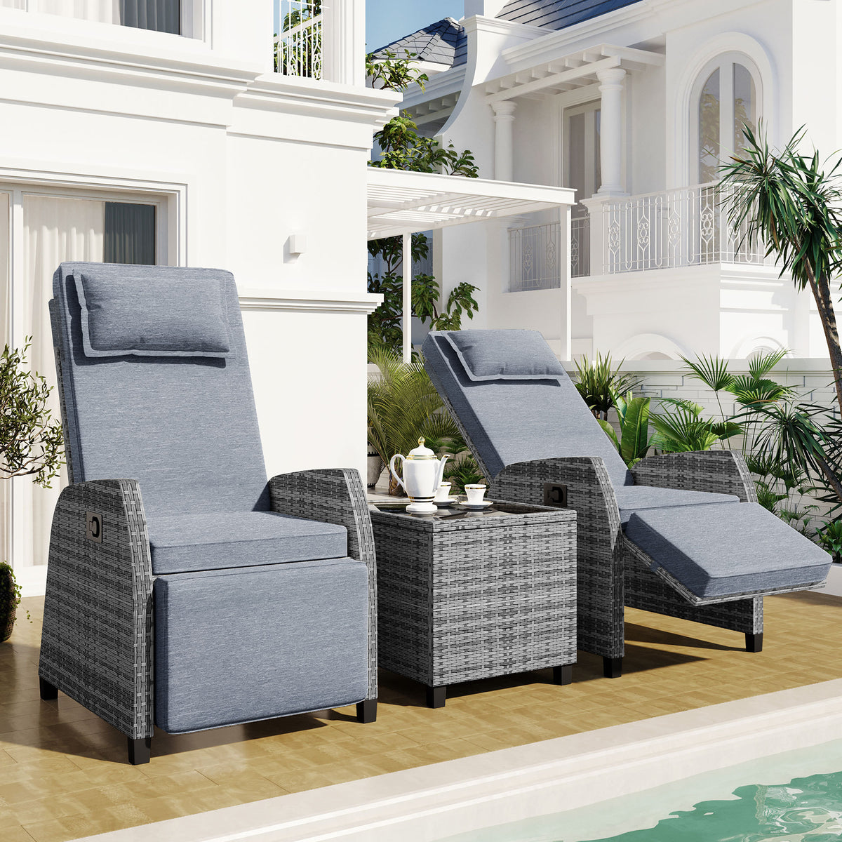 U_Style Outdoor Rattan Two-person Combination With Coffee Table, Adjustable, Suitable For Courtyard, Swimming Pool, Balcony WY000325AAE-djyc