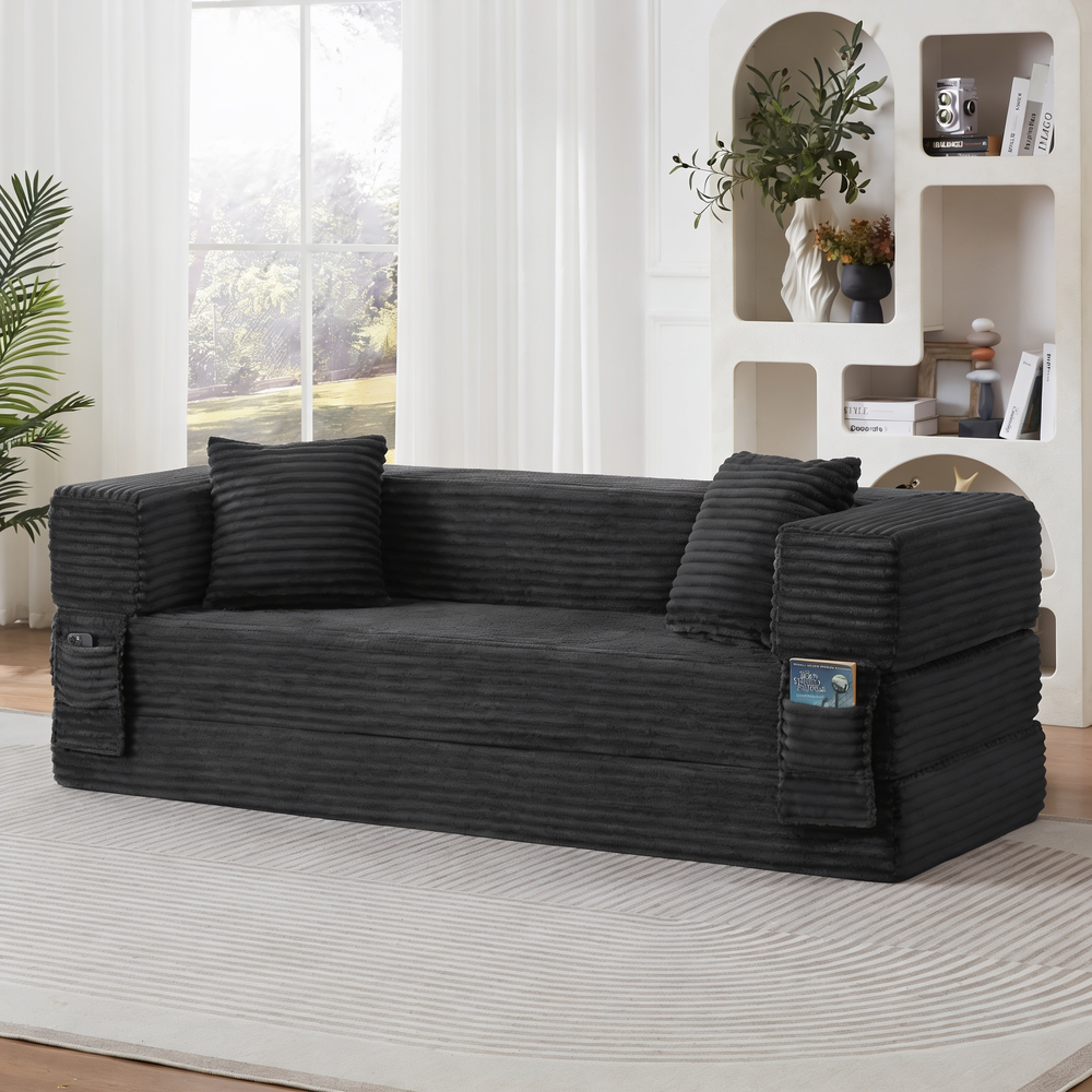 Modern cord sofa with stylish appearance, classic square design, unique two-tier design, convertible into a bed, ideal for apartments and large spaces.-W3396P439849 - 正方形修复