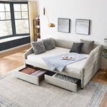Full Size Daybed with Two Drawers Trundle Upholstered Tufted Sofa Bed, Linen Fabric, Beige (82.5"x58"x34") W487S00177-djyc