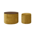 2-Piece Set Round Chenille Storage Ottoman, Equipped with a Drum Shaped Small Stool, Storage Space, and MDF Made Desktop Panel (Dark Yellow 23.62"x23.62"x16.53") W487P179602-djyc
