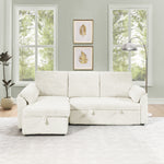 Corduroy Tufted Upholstered Sleeper Sectional Sofa, L-Shaped Modular Convertible Sofa with Storage Chaise, Pull Out Sleep Couch Bed and Reclining Backrest Perfect for Living Space, Beige W487S00226-djyc