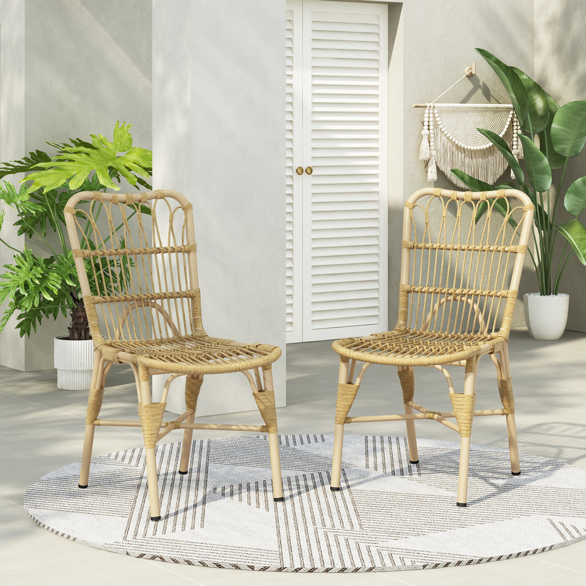 Outdoor PE Wicker Patio Dining Chairs Set of 2,Outdoor Rattan chairs for Backyard,Poolside,Garden, NATURAL N762P236148N-djyc
